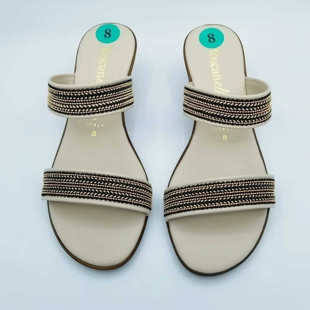 Toscanella Made in Italy Women's Mimma Natural Double Band Wedge Sandals NWOT